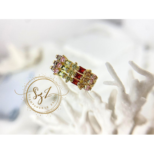 pierścionek tęcza stal szlachetna pozłacana