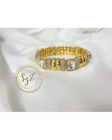 Bransoletka sztywna na gumce duże oczka stal szlachetna pozłacana