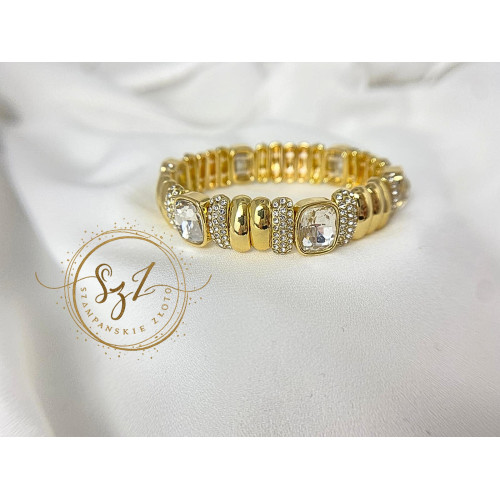 Bransoletka sztywna na gumce duże oczka stal szlachetna pozłacana