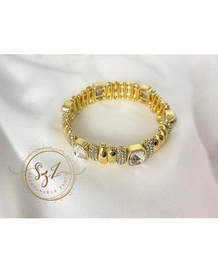 Bransoletka sztywna na gumce duże oczka stal szlachetna pozłacana