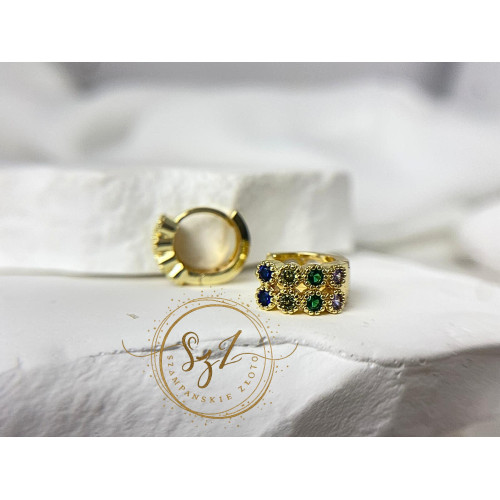 kolczyki kółeczka cyrkonie stal szlachetna pozłacana