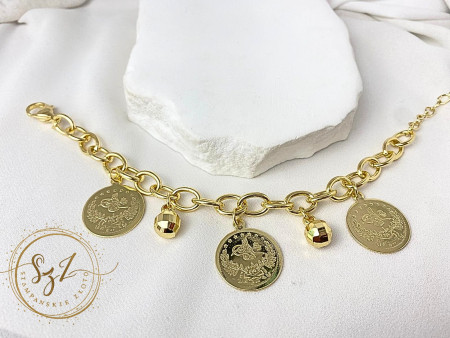 Bransoletka Celebrytka zawieszki Monetki 18mm Stal Szlachetna Pozłacana