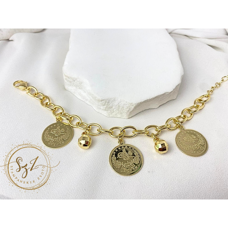 Bransoletka Celebrytka zawieszki Monetki 18mm Stal Szlachetna Pozłacana