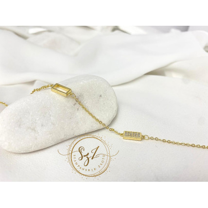 Bransoletka na nogę prostokąty stal szlachetna pozłacana