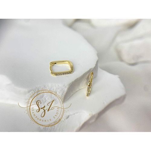 Kolczyki prostokąty z cyrkoniami Stal Szlachetne Pozłacana