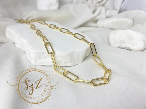 Łańcuch Naszyjnik spinacze paperclip 7mm stal szlachetna pozłacana