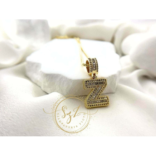 Zawieszka literka Z z cyrkoniami Stal szlachetna pozłacana