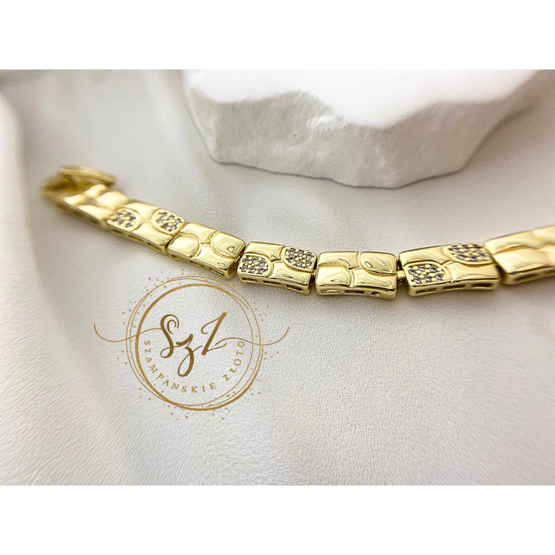 Bransoletka prostokątna z cyrkoniami Stal Szlachetna Pozłacana