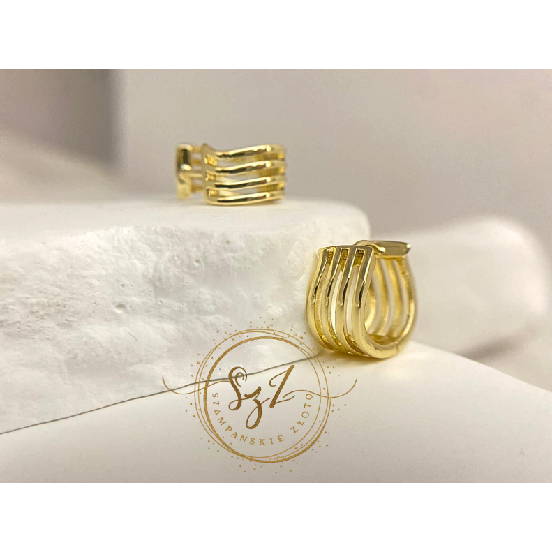 Kolczyki kółeczka falowane stal szlachetna pozłacana