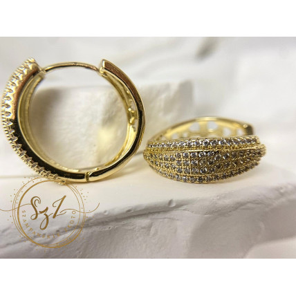 Kolczyki kółka Cyrkonie Serca Stal Szlachetne Pozłacana