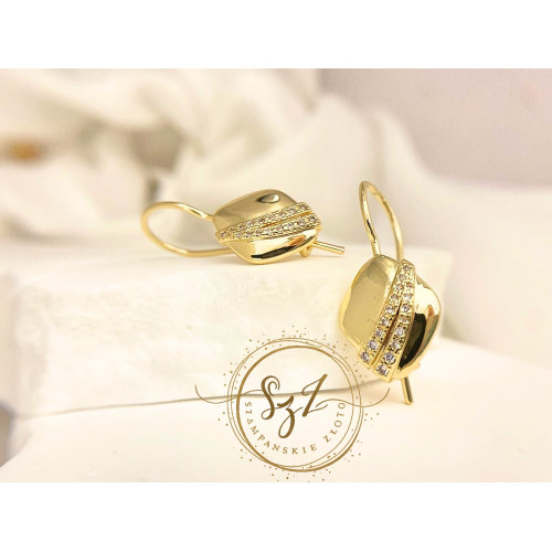 Kolczyki Wiszące Romby z cyrkoniami Stal Szlachetna Pozłacana