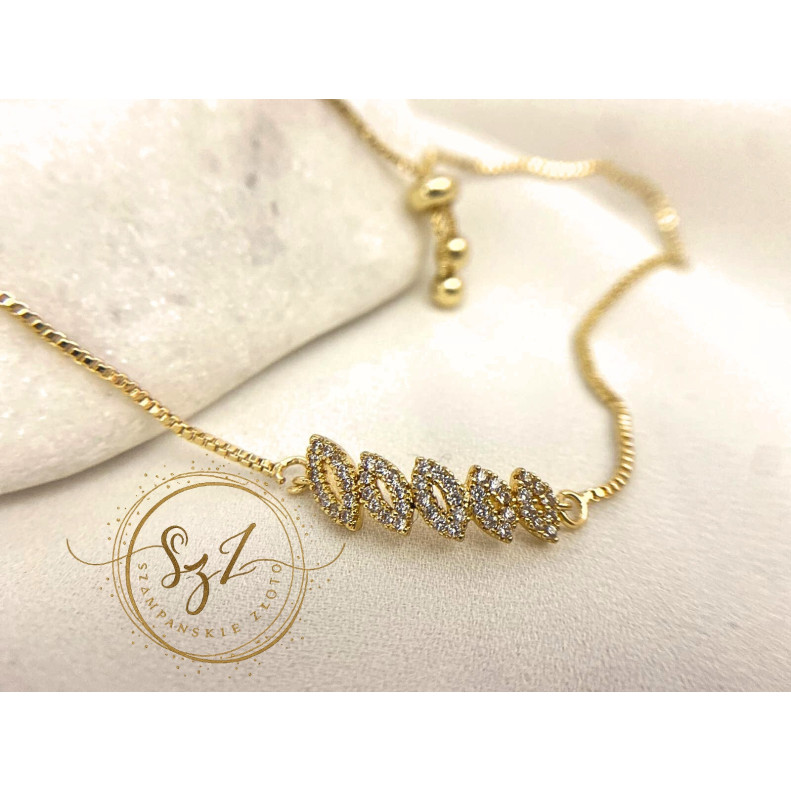 Bransoletka Zaciągana Regulowana Listki Stal Szlachetna Pozłacana