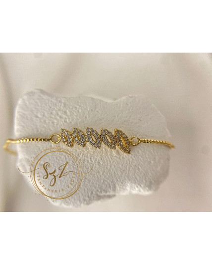 Bransoletka Zaciągana Regulowana Listki Stal Szlachetna Pozłacana