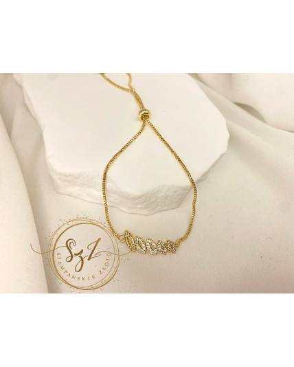 Bransoletka Zaciągana Regulowana Listki Stal Szlachetna Pozłacana