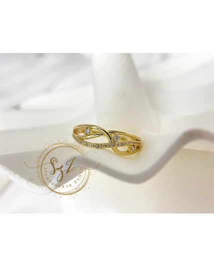 Pierścionek nieskończoność stal szlachetna pozłacana