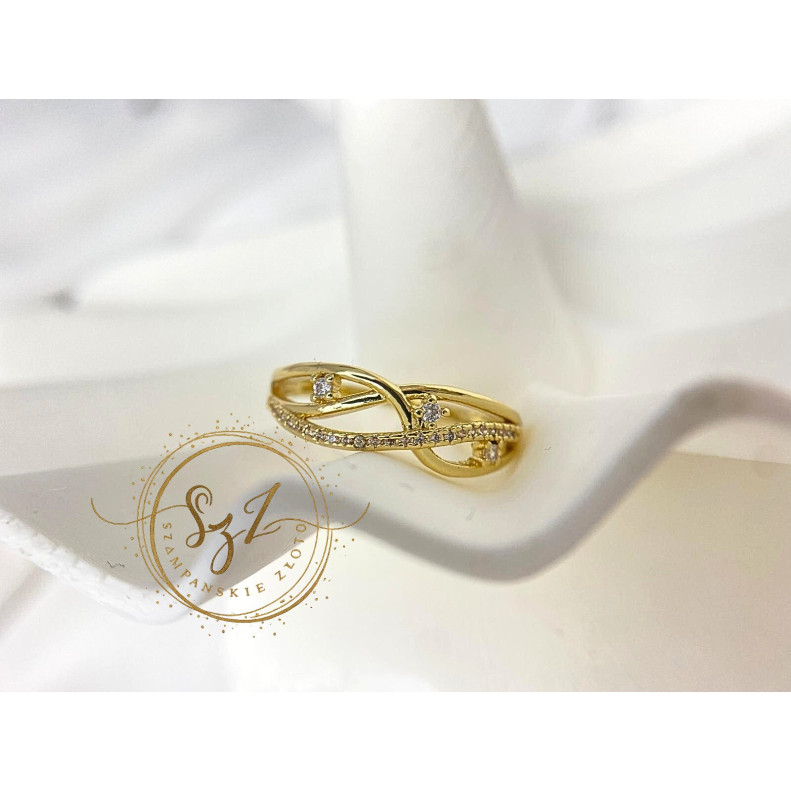 Pierścionek nieskończoność stal szlachetna pozłacana