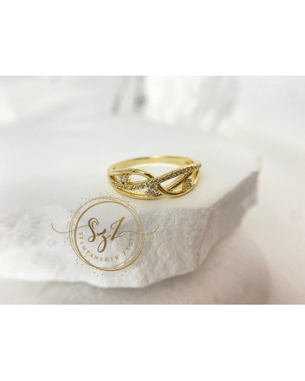 Pierścionek nieskończoność stal szlachetna pozłacana