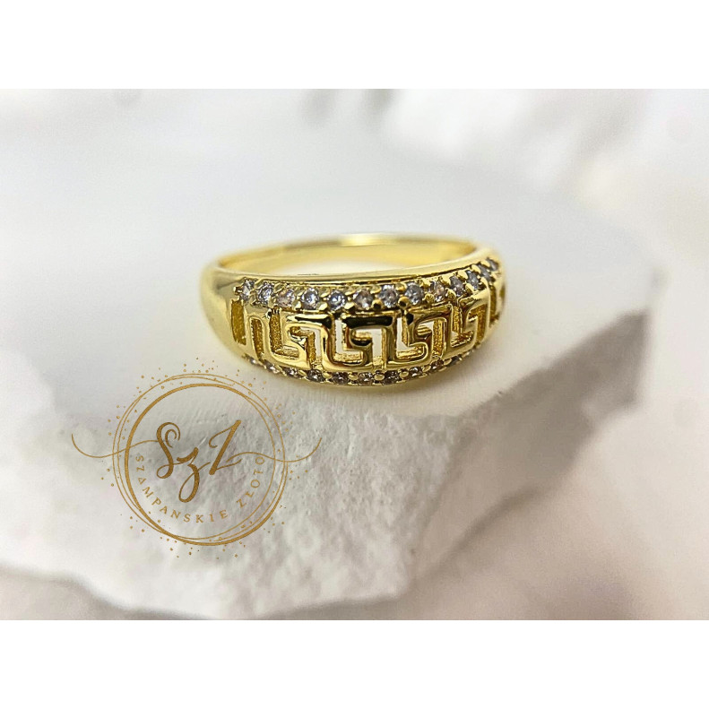 Pierścionek Grecki stal szlachetna pozłacana