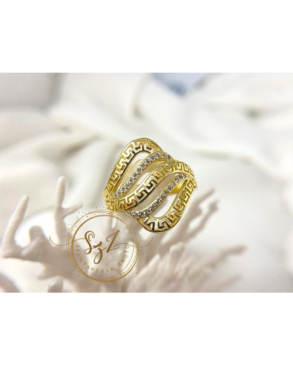 Pierścionek Ażurowy Grecki stal szlachetna pozłacana