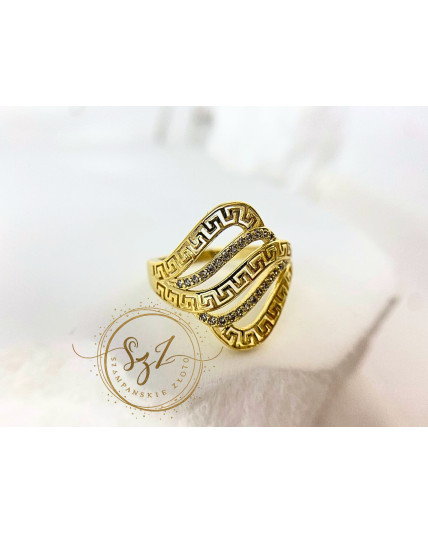 Pierścionek Ażurowy Grecki stal szlachetna pozłacana