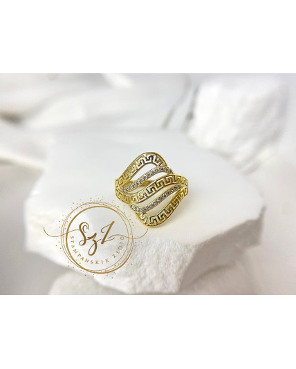 Pierścionek Ażurowy Grecki stal szlachetna pozłacana