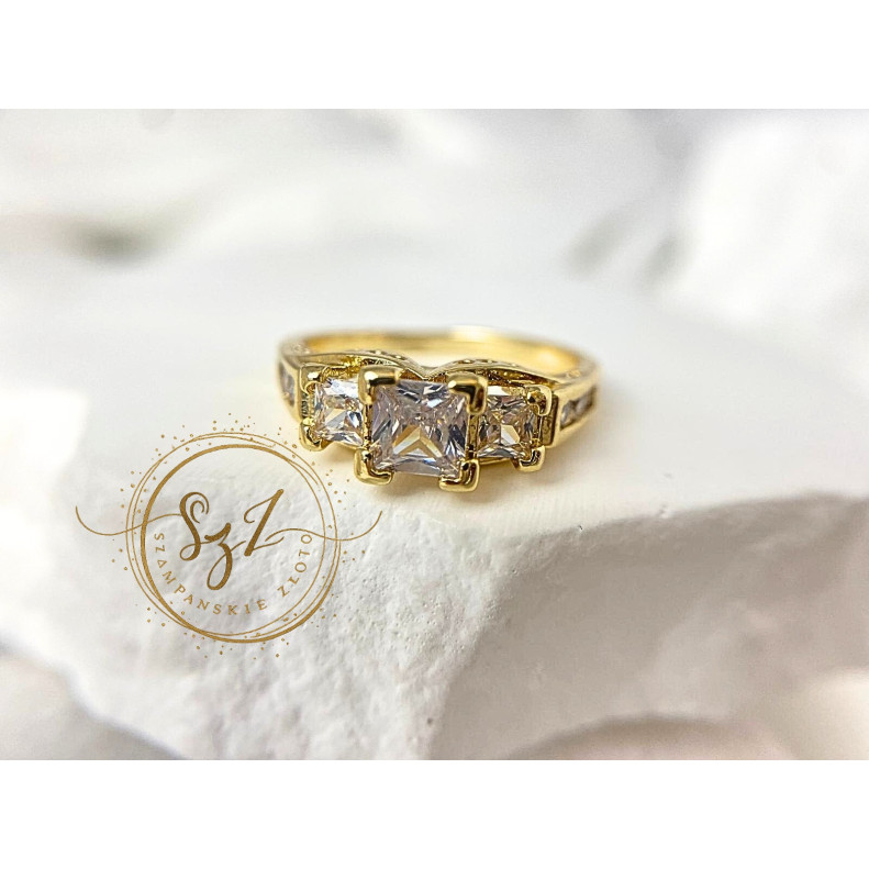 Pierścionek princess stal szlachetna pozłacana