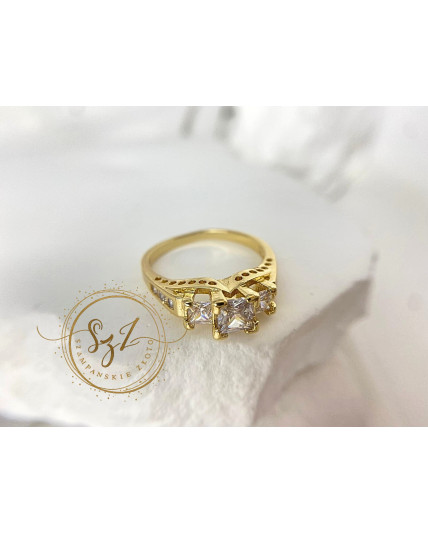 Pierścionek princess stal szlachetna pozłacana