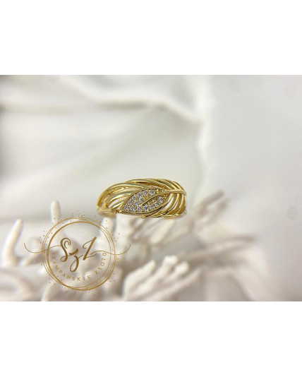 Pierścionek listek stal szlachetna pozłacana