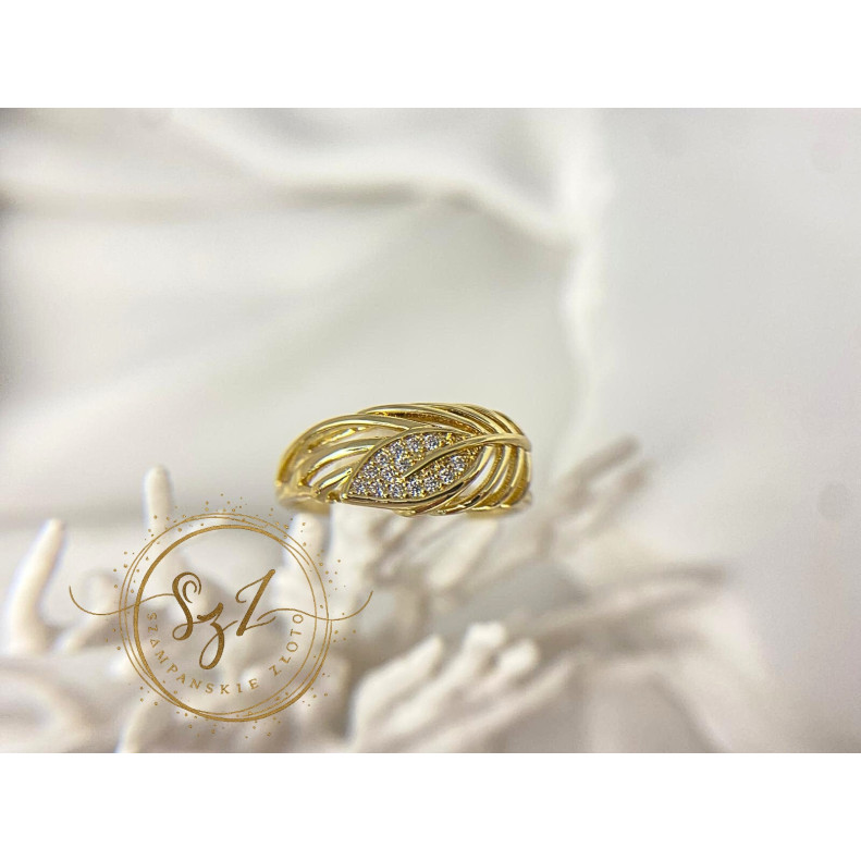 Pierścionek listek stal szlachetna pozłacana