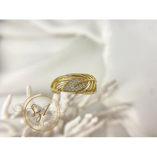 Pierścionek listek stal szlachetna pozłacana