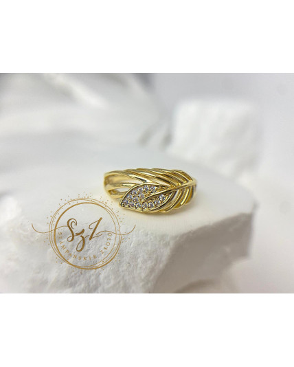 Pierścionek listek stal szlachetna pozłacana