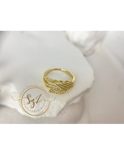 Pierścionek listek stal szlachetna pozłacana