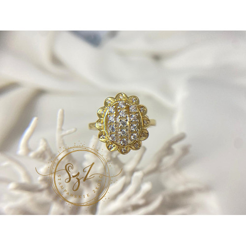 Pierścionek duży kwiat stal szlachetna pozłacana