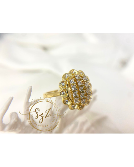 Pierścionek duży kwiat stal szlachetna pozłacana