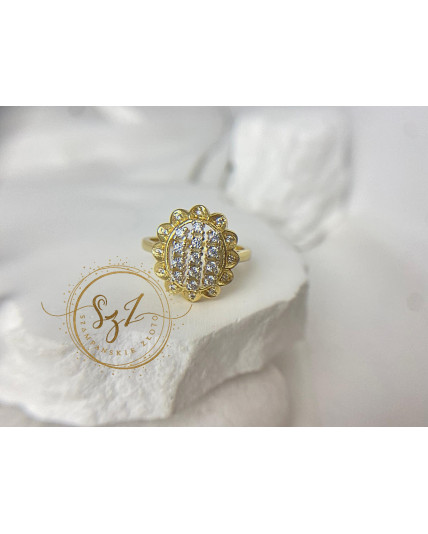 Pierścionek duży kwiat stal szlachetna pozłacana