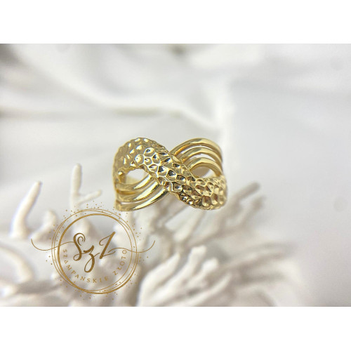 Pierścionek duży nieskończoność stal szlachetna pozłacana