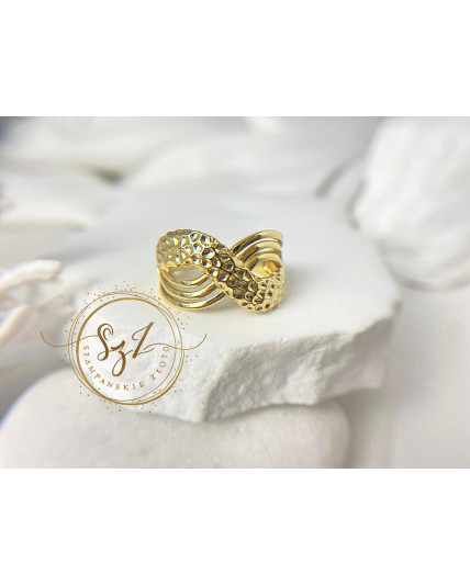Pierścionek duży nieskończoność stal szlachetna pozłacana
