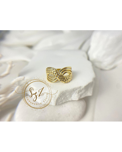 Pierścionek duży nieskończoność stal szlachetna pozłacana