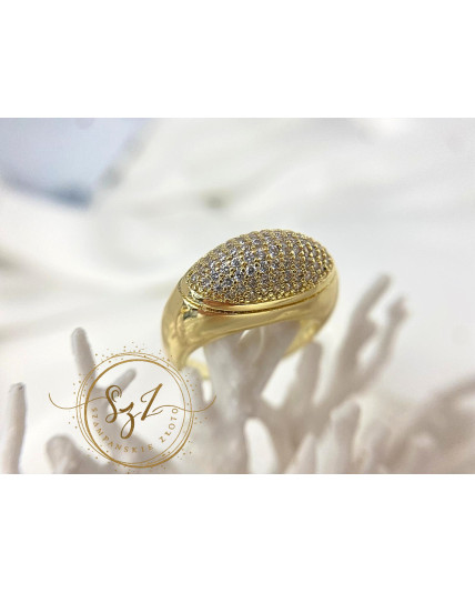 Pierścionek szeroki owalny stal szlachetna pozłacana