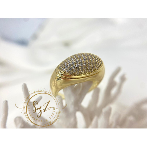 Pierścionek szeroki owalny stal szlachetna pozłacana