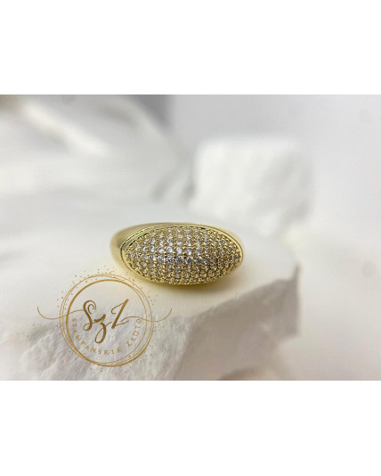 Pierścionek szeroki owalny stal szlachetna pozłacana