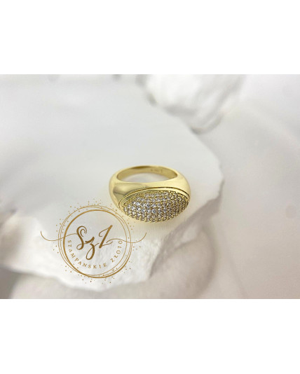 Pierścionek szeroki owalny stal szlachetna pozłacana